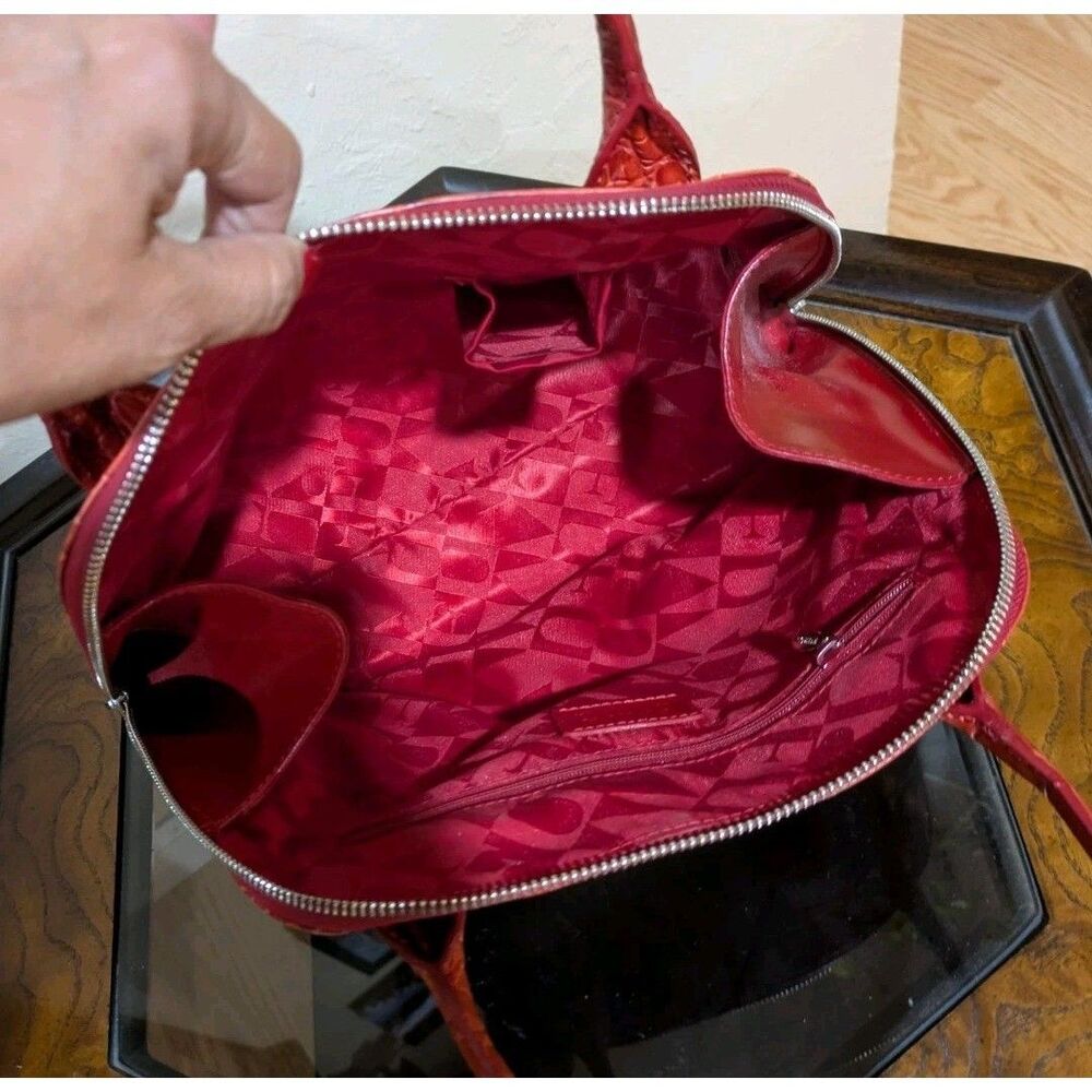 Furla Made In Italy Red Leather Alligator Handbag - Picture 5 of 10